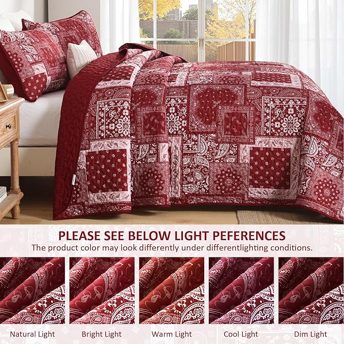 Cottolester Queen Quilt Set 3 Pieces, Soft Microfiber Boho Farmhouse Bedspread - Image 4