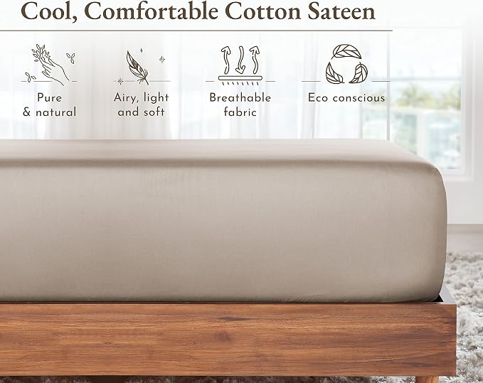 California Design Den Twin Bed Fitted Sheet Only, Soft 100% Cotton Sateen - Image 7