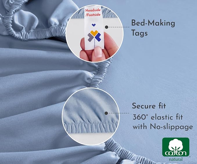 California Design Den Twin Fitted Sheet Only, Soft 100% Cotton Sateen, Durable - Image 5