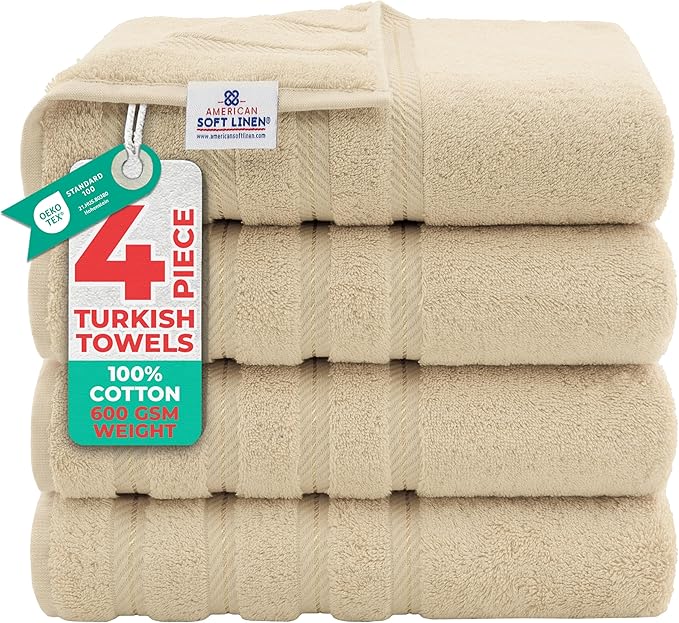 American Soft Linen Luxury 4 Piece Bath Towel Set, 600 GSM 100% Cotton Turkish by AmericanSoftLinen