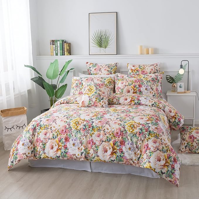 FADFAY Garden Floral Bedding Set Queen 100% Cotton 600 TC Shabby Vintage Duvet - Image 9
