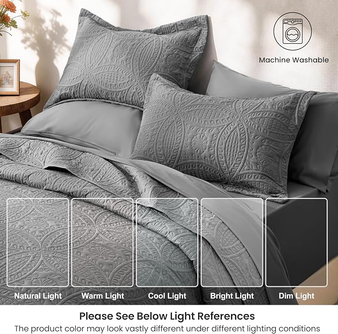 Love's cabin Queen Quilt Set Grey, Bed in a Bag Queen Size Bedding 7 Pieces - Image 8