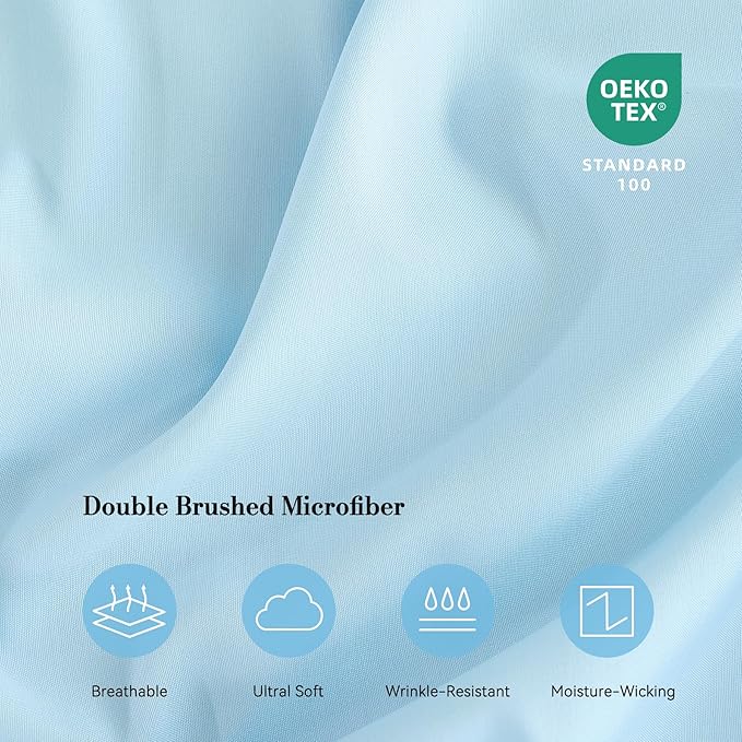 Full Sheet Set 4 Piece, Wrinkle Free, Oeko-Tex Certified Bedsheets，Sky Blue - Image 5