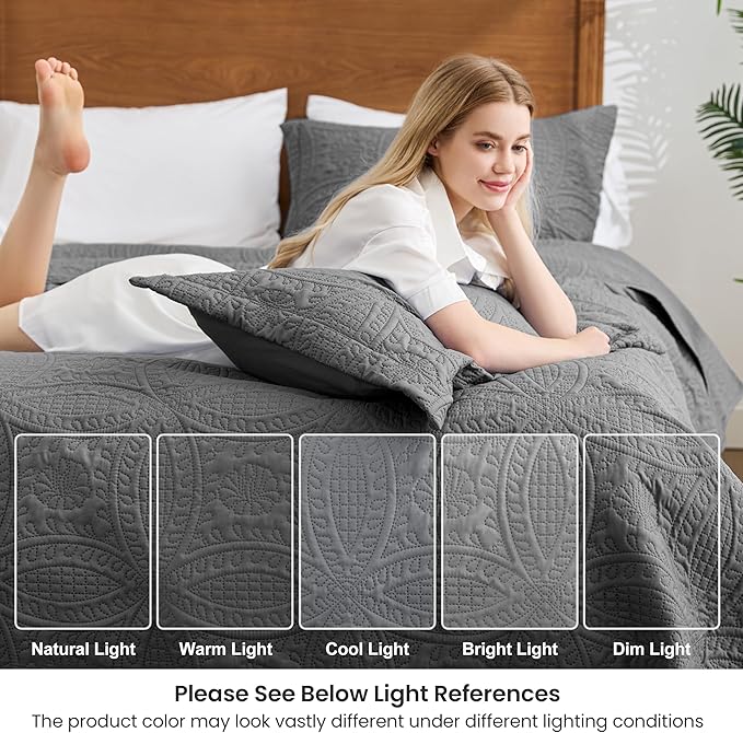 Love's cabin Quilts for Queen Bed Dark Grey Bedspreads Bedding Set - Image 6