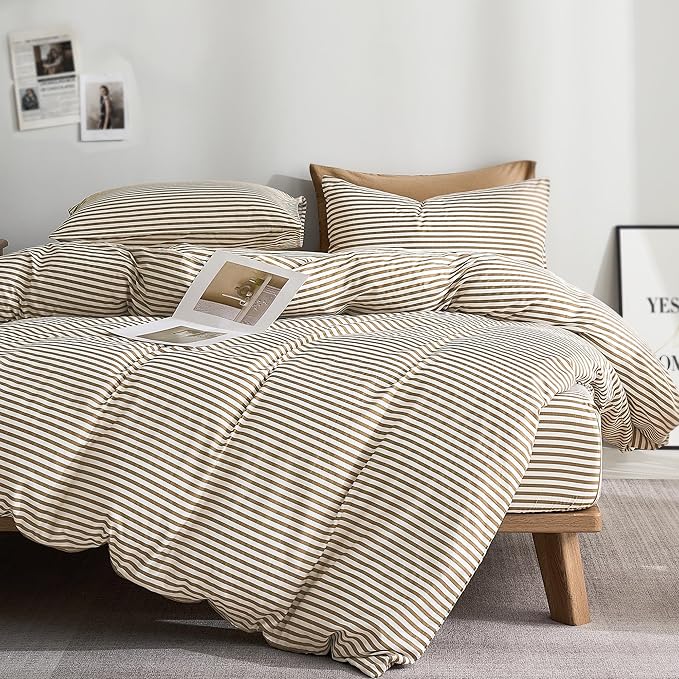 JELLYMONI 100% Natural Cotton 2pcs Striped Duvet Cover Sets, by JELLYMONI