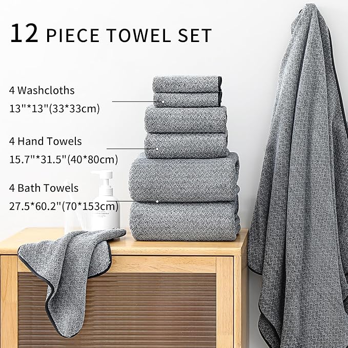 Ultra Soft Bath Towel Set, 12 Piece Family Bathroom Towel Set - Image 5