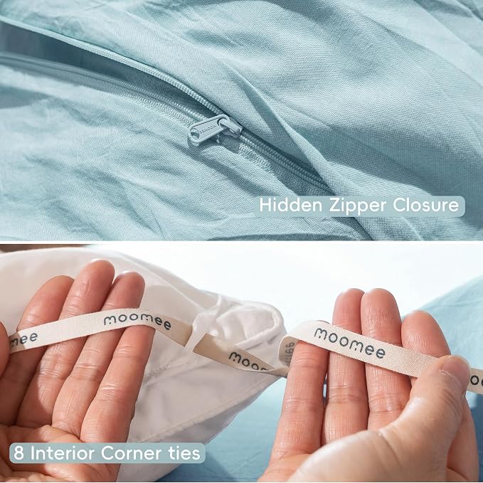 MooMee Bedding Duvet Cover Set 100% Washed Cotton Linen Like Textured - Image 6