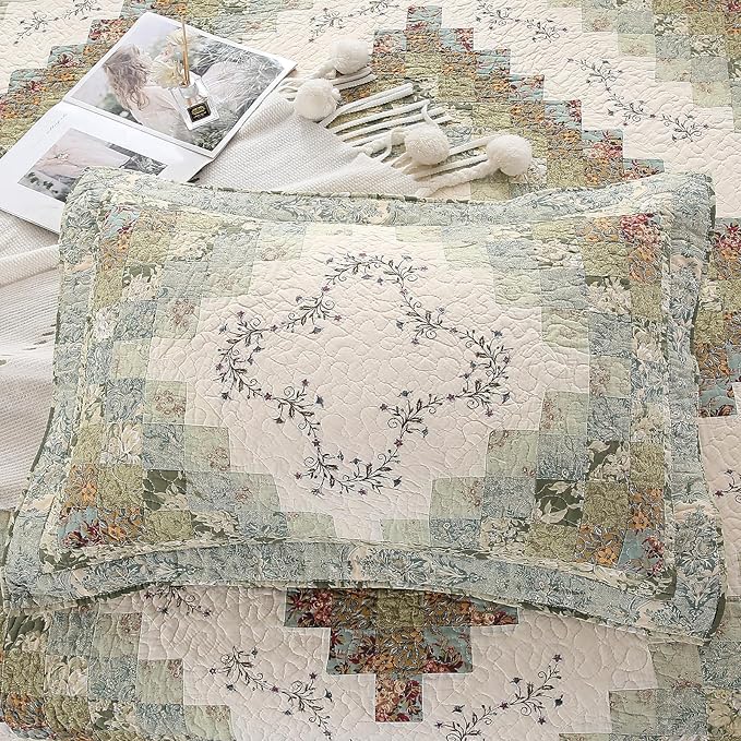 ROOMLIFE Quilt Set Floral Leaves 3D Embroidery Pattern 3 PCS 100% Cotton - Image 3