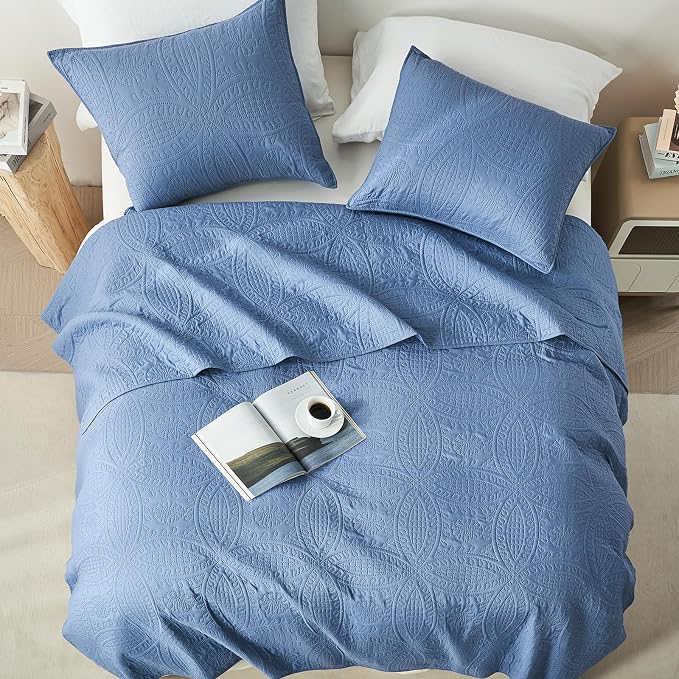 akkialla Twin Quilt Bedding Set, Bluish Grey Ultrasonic Quilt Set, Lightweight - Image 3