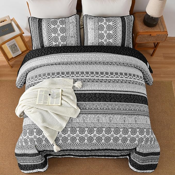 WONGS BEDDING Boho Quilt Set Full Size, Lightweight Microfiber Bedspread - Image 3