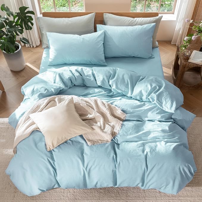MooMee Bedding Duvet Cover Set 100% Washed Cotton Linen Like Textured - Image 5