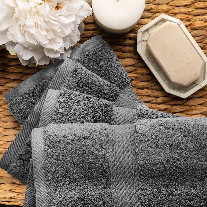 SUPERIOR Egyptian Cotton Pile Hand Towel Set of 4, Ultra Soft Luxury Towels - Image 4