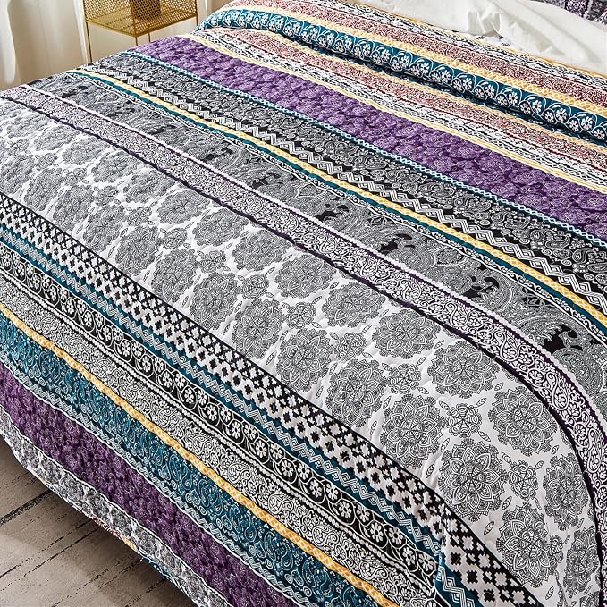 WONGS BEDDING Boho Quilt Set Queen Size, Lightweight Bedspread Coverlet Bedding - Image 5