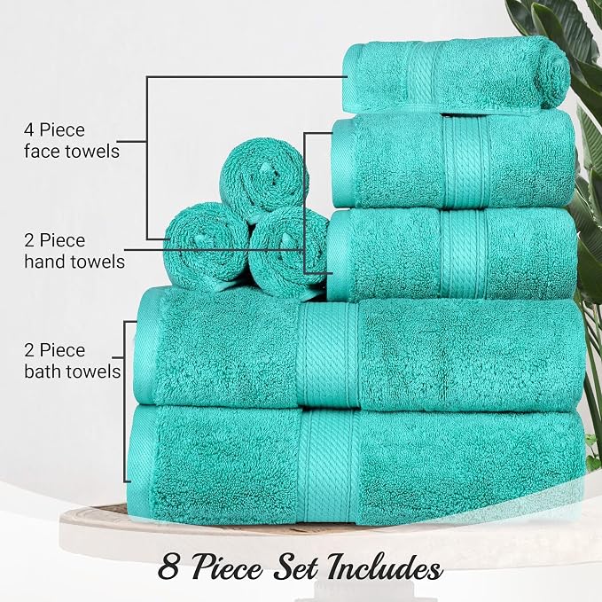 SUPERIOR Egyptian Cotton Pile 8 Piece Towel Set, Includes 2 Bath, 2 Hand - Image 4