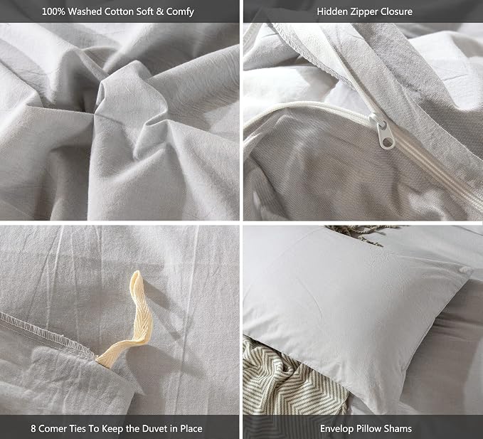 MooMee Bedding Duvet Cover Set 100% Washed Cotton Linen Like Textured - Image 6