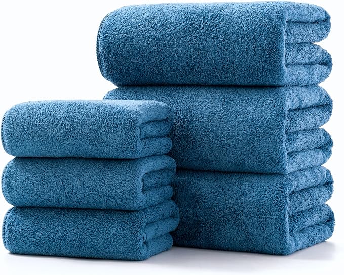 Lumimi Towel Set of 6 Very Soft Microfiber 3 Bath and 3 Hand Towels Quick Dry by Lumimi