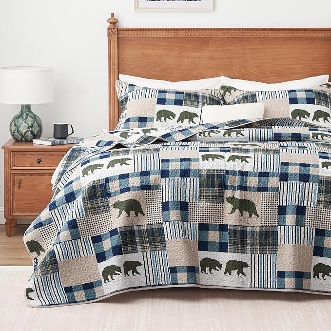 PPOLCA Rustic Queen Quilt Bedding Set, Christmas Lightweight Reversible Cabin by PPOLCA