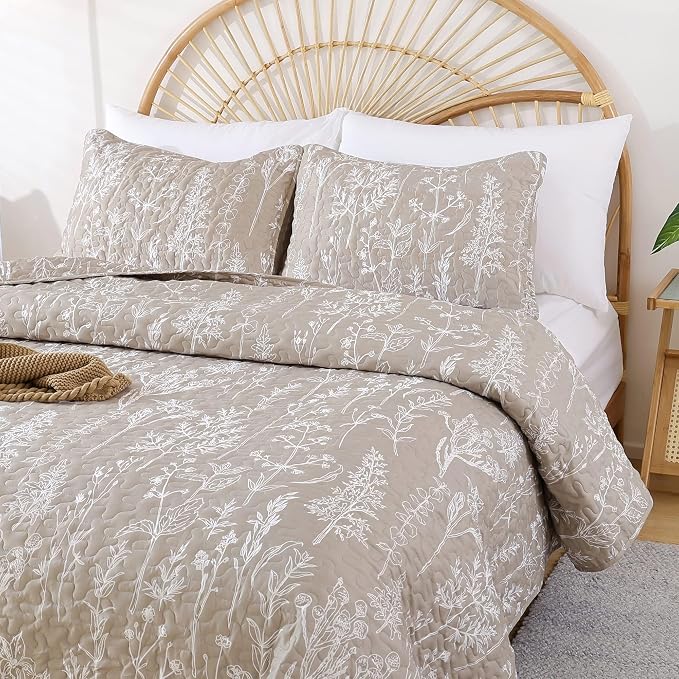 JANZAA Quilt King Size Oatmeal Quilt Bed Spread Boho Quilt - Image 5