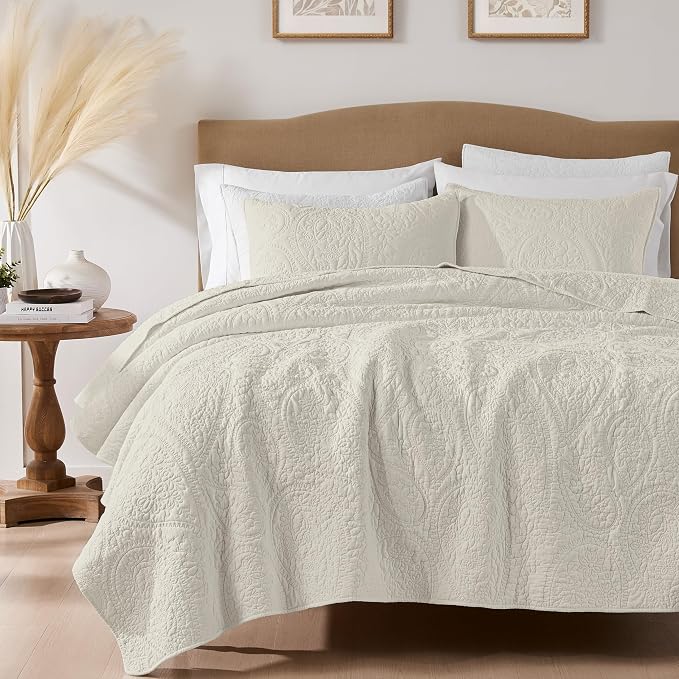 palassio Beige Paisley 100% Cotton Quilt Queen Size Bedding Sets by PALASSIO