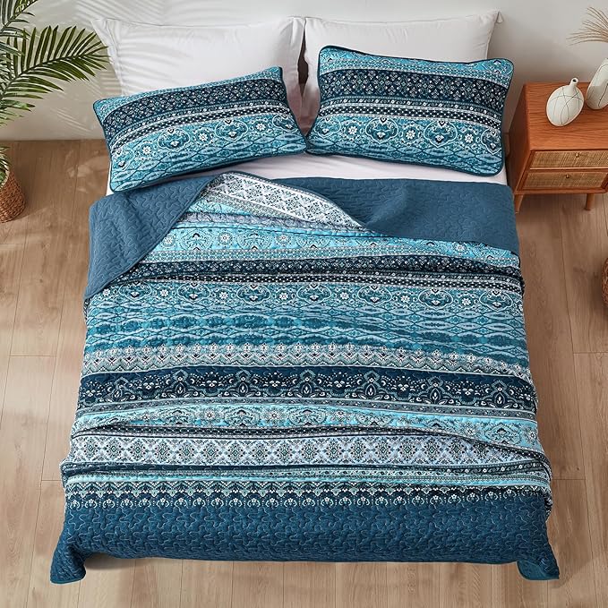 WONGS BEDDING Boho King Quilt Set, Lightweight Microfiber Bed Decor Bedspread - Image 4