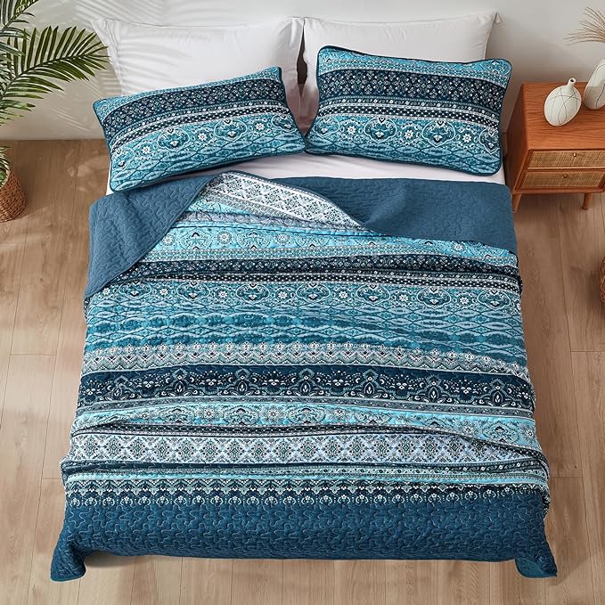 WONGS BEDDING Boho Quilt Set Full Size, Lightweight Microfiber Bed Decor - Image 4