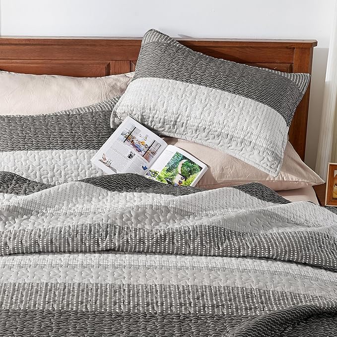 Andency King Size Quilt Set Dark Grey, 3 Pieces Summer Ultra Soft Lightweight - Image 4