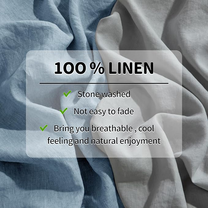 LBRO2M 100% Pure Linen Sheet Set Deep Pocket Up to 16" Bed Sheets Sets - Image 3