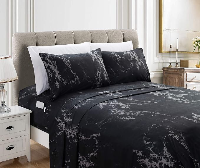 Elegant Comfort Luxury Soft Bed Sheets Marble Pattern - Image 2