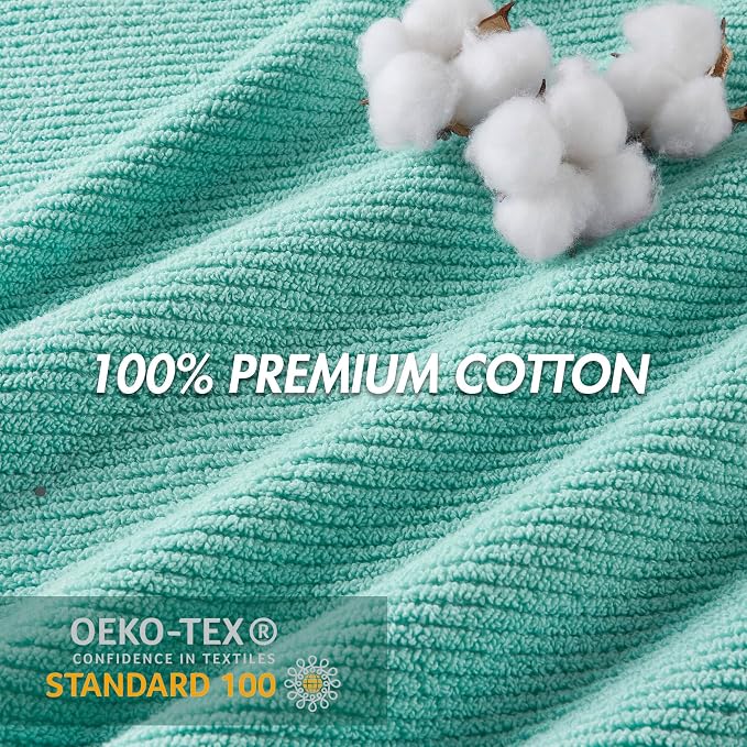 Madison Park Bathroom Towel Set of 6 Diagonal Ribbed, Turquoise 100% Cotton - Image 3