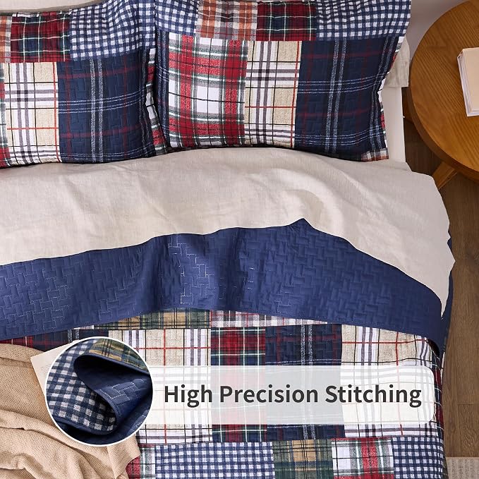 PPOLCA Patchwork Queen Quilt Bedding Set, Plaid Lightweight Reversible - Image 3