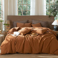 MooMee Wavy Striped Duvet Cover Set 100% Washed Cotton Linen Like Textured by MOOMEE