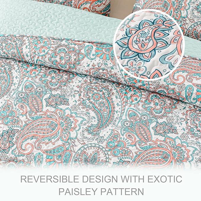 Exclusivo Mezcla Reversible Boho Quilts King Size, Aqua Bedspreads Lightweight - Image 3