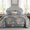 Mybedsoul Dark Grey Quilt Set King Size, 3 Pieces Plaid Floral Bedspread Set by Mybedsoul