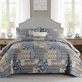 Mybedsoul Dark Grey Quilt Set Queen Size, 3 Pieces Plaid Floral Bedspread Set by Mybedsoul