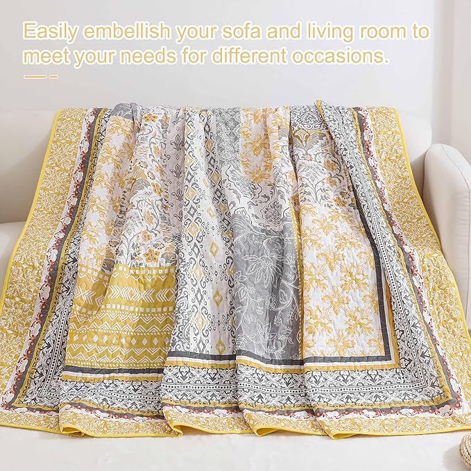 WONGS BEDDING Yellow Quilt Set Queen, Bohemian Patchwork Bedspread Coverlet Set - Image 7