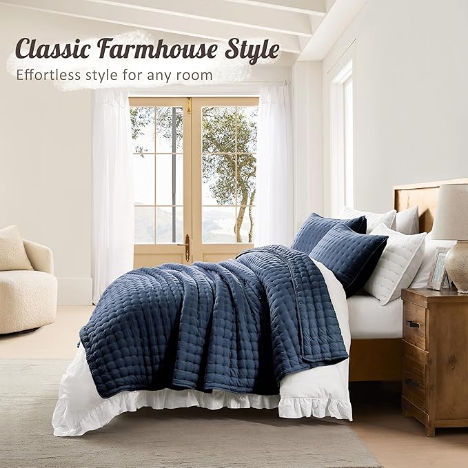 WDCOZY Navy Blue Oversized California King Size Quilt Bedding Sets - Image 6