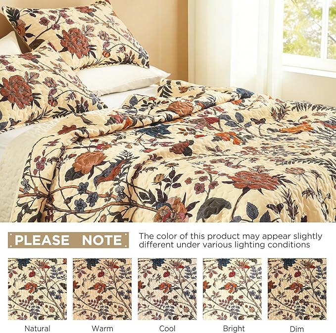 Litanika Floral Beige Quilt California King Size - Image 7