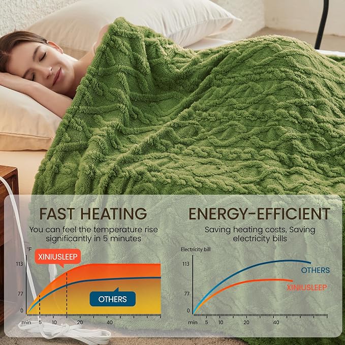 Heated Blanket Electric Blanket 62"x84", Soft Taffeta Sherpa Electric Throw - Image 2