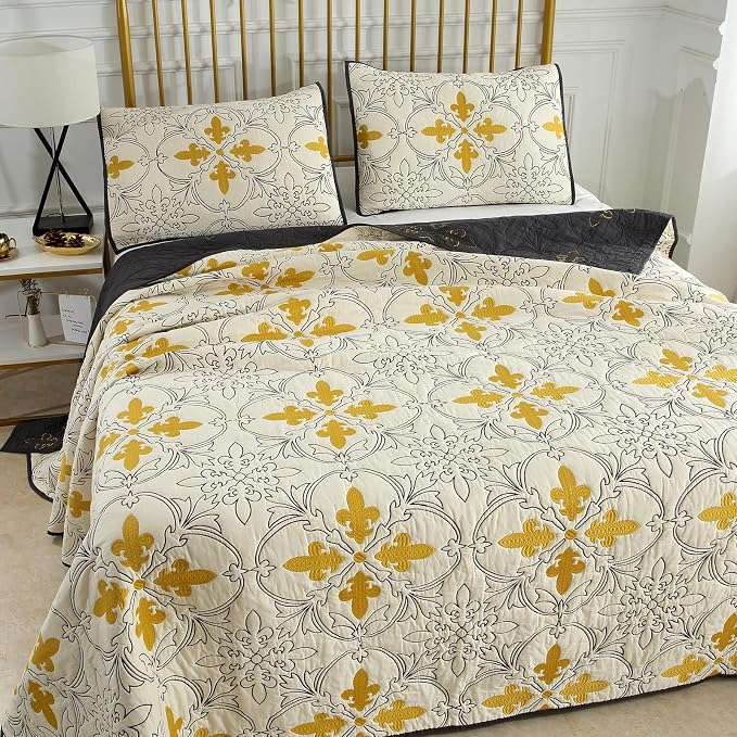 ROOMLIFE Quilt Set Full Size 3D Floral Iris Embroidery Pattern 3-Piece Cotton - Image 9
