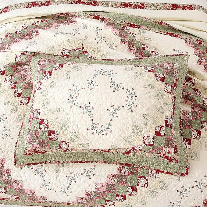 ROOMLIFE Quilt Set King Size 3D Floral Embroidery Pattern 3-Piece Cotton - Image 7