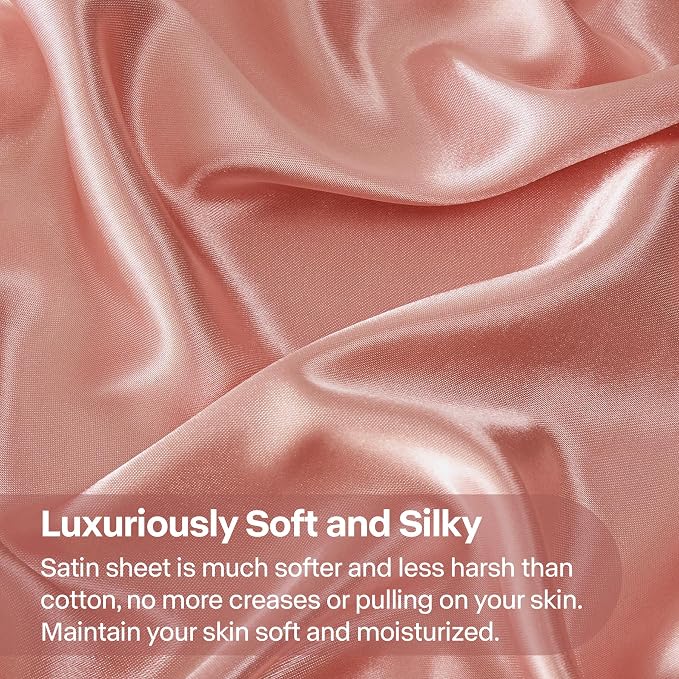 BEDELITE Satin Sheets Full Size Bed Set, Luxury Soft Rose Pink Silky Sheets - Image 3