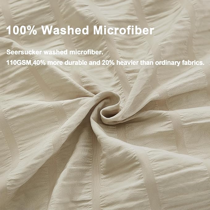 AveLom Beige Seersucker Duvet Cover Set Full Size, 3 Pieces, Ultra Soft Washed - Image 3