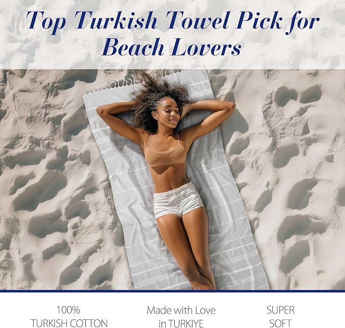 Cacala Lightweight and Thin Turkish Beach Towel 100% Cotton Sand-Free and - Image 3