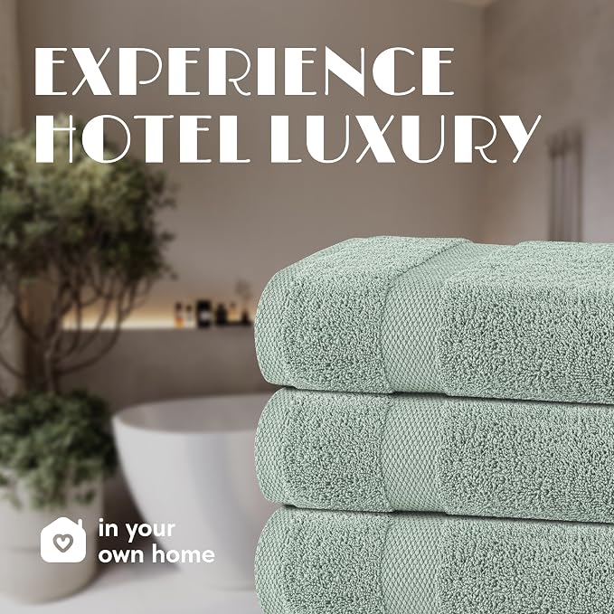 White Classic Green Bath Towels 27x54 Inch, Cotton Towel Set - Image 7