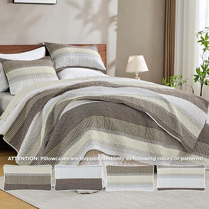 Andency California King Quilt Set Mocha Brown, 3 Pieces Ultra Soft Lightweight - Image 3