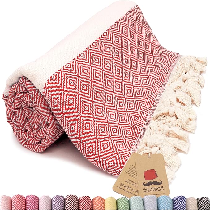 Bazaar Anatolia Turkish Beach Towel – 100% Cotton, Quick Dry, Sand Free Towel by BazaarAnatolia