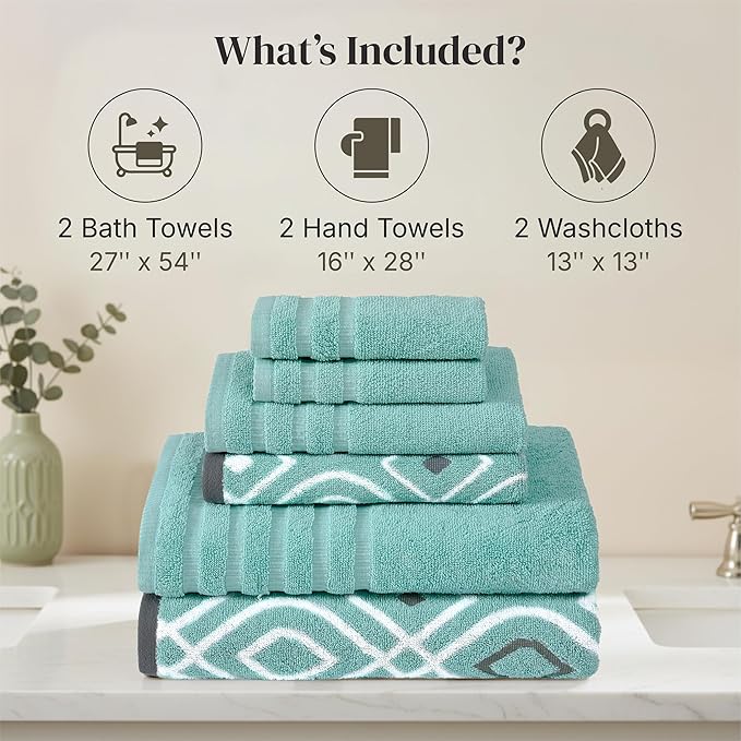 Modern Threads Classic Diamond 6-Piece 100% Cotton Towel Set – Yarn Dyed - Image 3