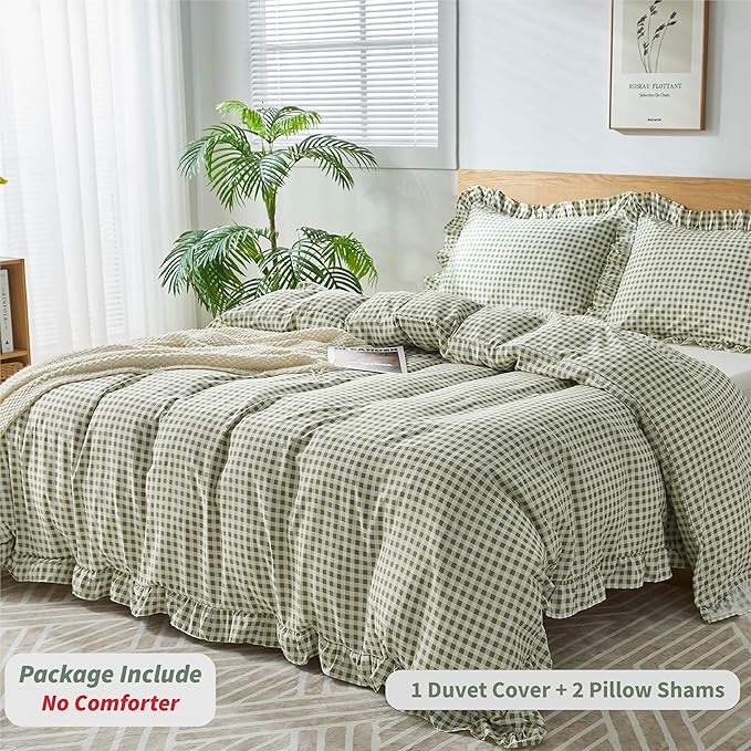 Gingham Duvet Cover Full Size, 3 Pieces Soft Breathable Microfiber Plaid - Image 3