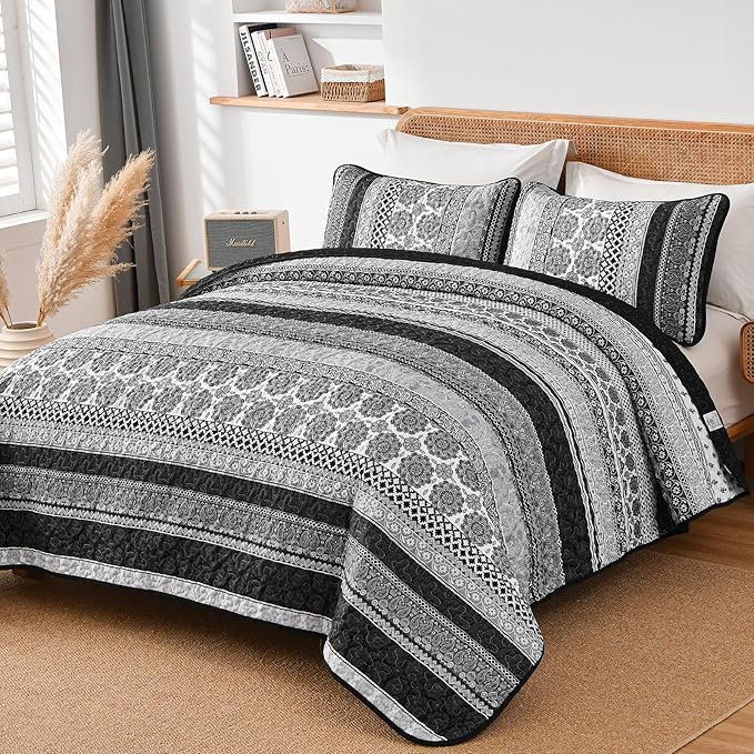 WONGS BEDDING Boho Quilt Set Full Size, Lightweight Microfiber Bedspread - Image 2