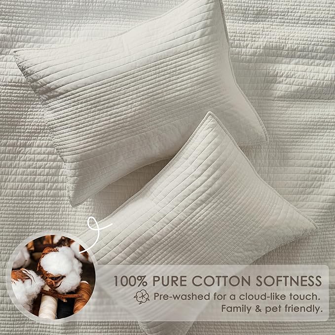 palassio Striped Beige 100% Cotton Quilt Queen Size Bedding Sets, Lightweight - Image 4